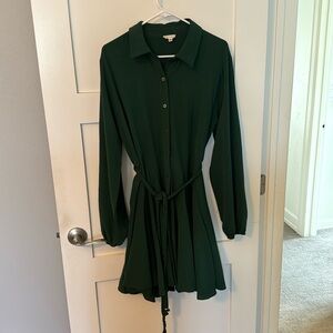 Green button down dress with removable belt